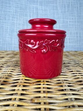 L Tremain Butter Bell Crock Red Ceramic French Butter Keeper Dish